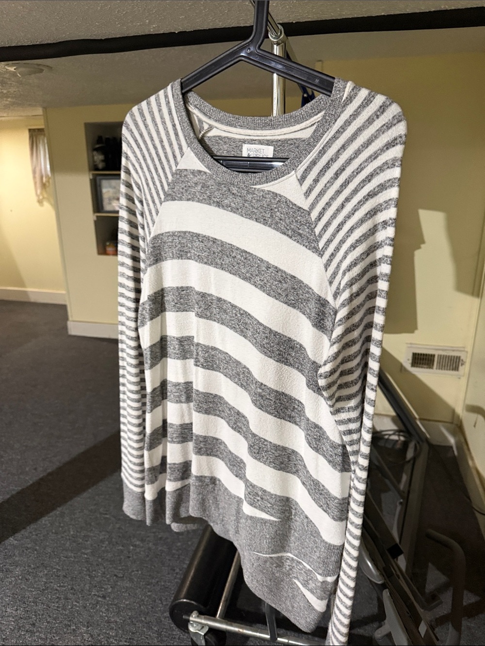 Market & Spruce Gray and White Striped Crewneck Sweater